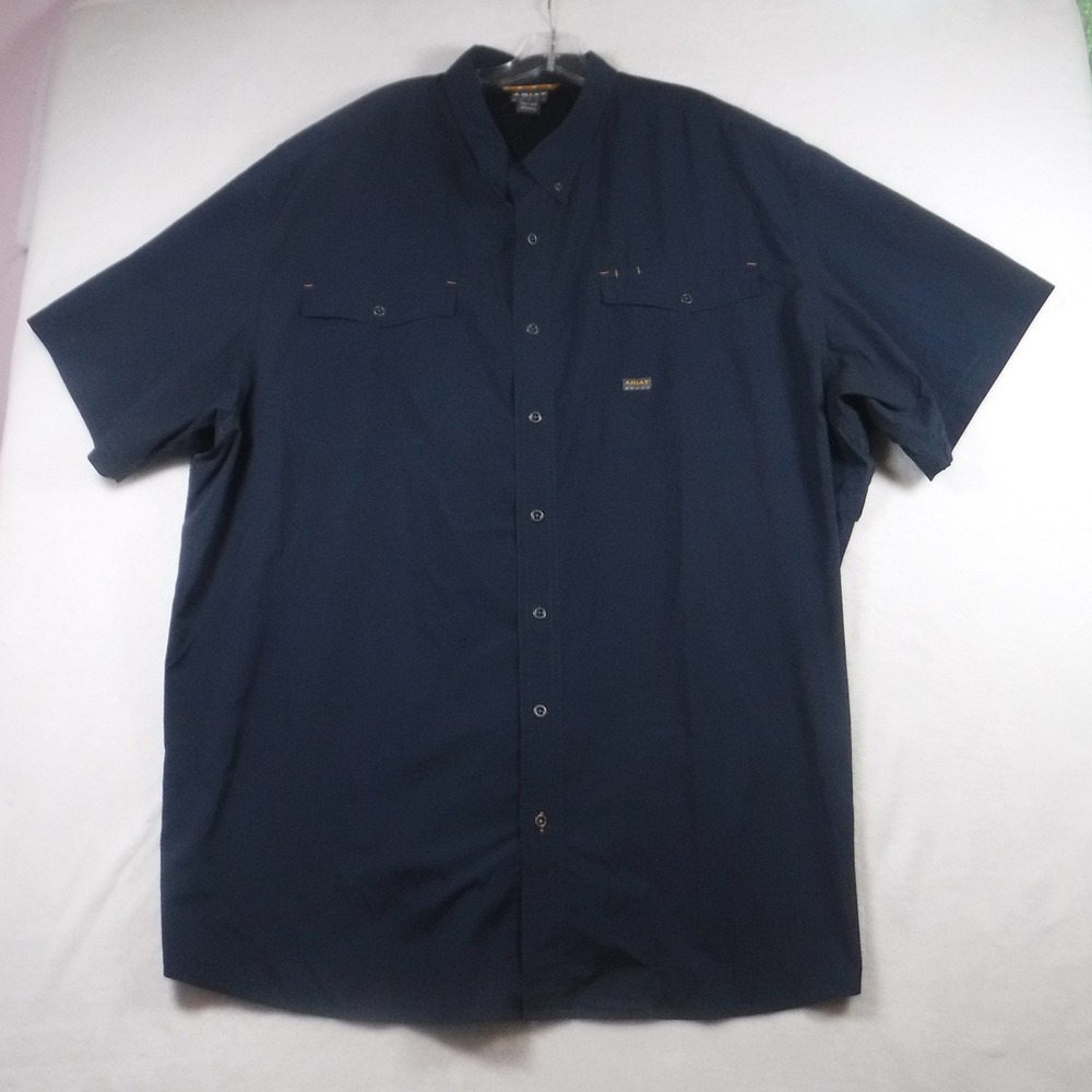Ariat Rebar Mens 4XL Navy Blue Short Sleeve Vented Back Work Shirt Stretch